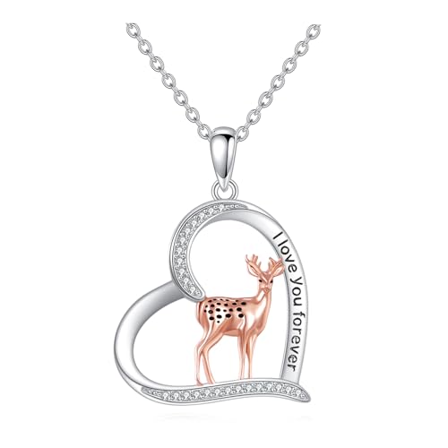 Collier cerf de Noël argent 925 pendentif cœur pour femme bijoux tendance hiver