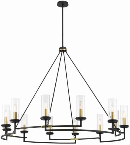 Minka Lavery 3207-781 Hillstone Chandelier, 12-Light, 720 Total Watts, 50.25-in H x 38.13-in W, Sand Coal Black and Soft Brass