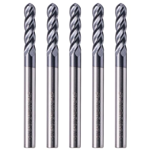 Image of BestParts 5pcs 1 /8 inch 4 Flute Solid Carbide Ball Nose End Mills, AlTiN Coated | 30 Degree Helix, 1 /8 inch Cutting Diameter, 1 /8 inch Shank Diameter, 1 /2 inch Length of Cut, 1-1 /2 inch Overall Length