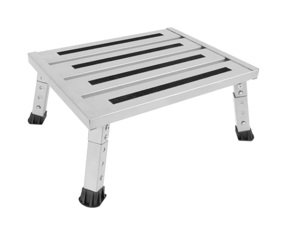 Regulowana wysokość aluminiowego stopnia RV, stabilny składany stołek platformowy, obsługuje do 1000 funtów, antypoślizgowe gumowe nóżki przenośne zewnętrzne stopki