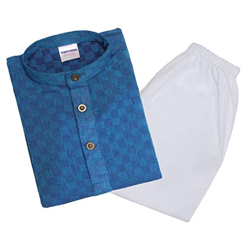 Image of superminis Baby Boys Traditional Ethnic Wear Handloom Cotton Solid Pattern Kurta With White Pyjama Set