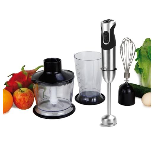 Adler AD4607 Set Batidora de Mano Picadora y Varillas, Accesorios, Acero Inoxidable, sin BPA, Función Turbo, 5 Velocidades, Silencioso, 1000W