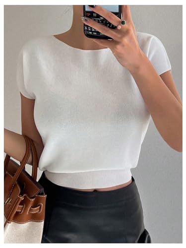 GORGLITTER Women's Cap Sleeve Sweaters Dressy Boat Neck Lightweight Business Casual Pullover Tops4