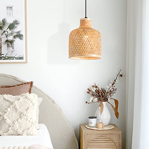 Ahaloye Coastal Bamboo Wicker Dome Pendant Lighting Fixture - Image 5