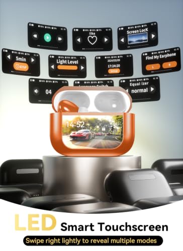 Image of Wireless Earbuds, Smart Touchscreen Ear Buds, ANC Headphones, Bluetooth 5.4 | Bluetooth 5.4, ENC Clear Calls, 13mm Drivers, 5 EQ Modes, Hi-Fi Deep Bass, Lightweight Fit, for iPhone /Android /Pad, Orange