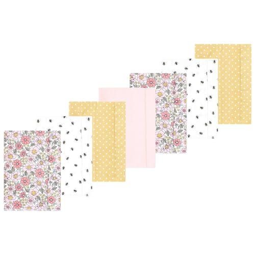 Image of Luvable Friends Hudson Baby Flannel Burp Cloths 7pk, Pink Yellow Floral