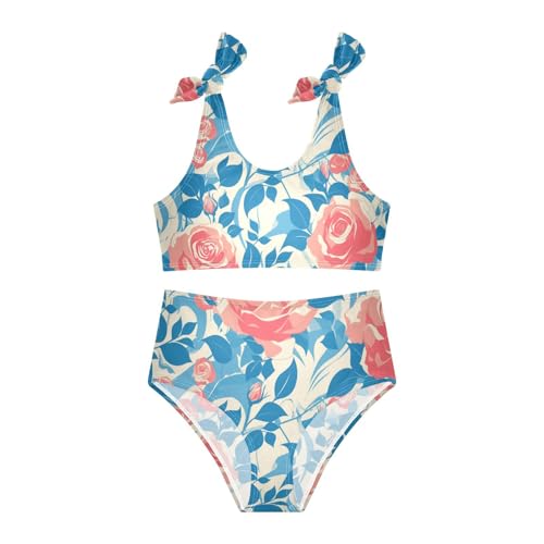 KLL Red Rose Girl 2 Piece Bikini Set Scoop Neck Bathing Suit Swimwear Adjustable Strap3