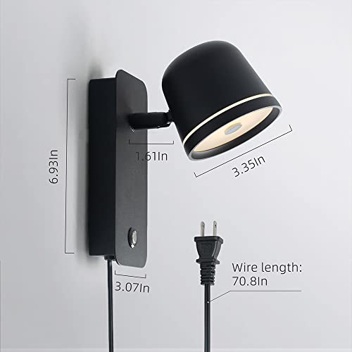 Image of Aisilan Black Wall Sconce, 5W Dimmable Wall Sconces, Adjustable Angle Indoor Wall Lights with Plug in Cord, LED Wall Mounted Bedside Lamps for Living Room Stairway Hallway