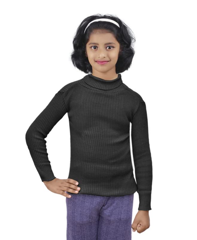 Image of IndiWeaves Girls Wool Warm High Neck Full Sleeves T-Shirt /Inner /skivvy for Winter (10110-1112-iw-p2-26 Black, White 6-7 Years) Pack of 2