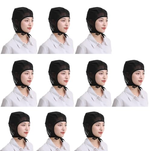 Ldabrye 10 redecillas ajustables y transpirables para el cabello de cocina, para trabajadores industriales y de servicio de alimentos, Negro, Talla única