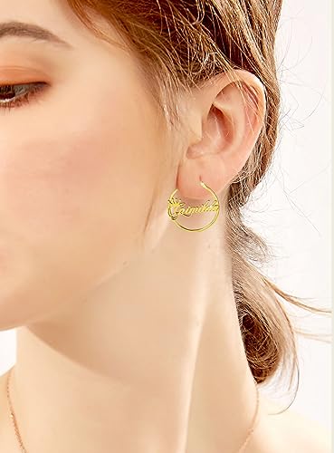 10k 14k 18k Solid Gold Personalized Name Hoop Earrings for Women Yellow Gold Custom Any Name Hoop Stud Earrings Dainty Nameplate Jewelry Gifts Her Birthday Christmas 1PCS2