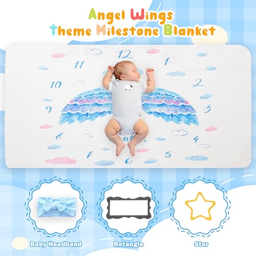 Image of 40 inch x 60 inch Angel Wings Baby Milestone Blanket | Fleece, Lightweight, Winter, Machine Wash, Napping, Reading