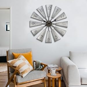 CLXEAST 30 Inch Large Farmhouse DIY Windmill Decor Wall Clock, Adjustable Size 24"/26"/28"/30"/32", 24 Inch Wall Clock for Living Room Decor,Wall Art Decor, Galvanized Plastic CLXEAST 30 Inch Large Farmhouse DIY Windmill Decor Wall Clock Adjustable Size 2426283032 24 Inch Wall Clock for Living Room DecorWall Art Decor Galvanized Plastic
