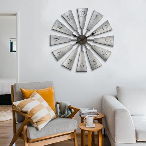 CLXEAST-30-Inch-Large-Farmhouse-DIY-Windmill-Decor-Wall-Clock-Adjustable-Size-2426283032-24-Inch-Wall-Clock-for-Living-Room-DecorWall-Art-Decor-Galvanized-Plastic CLXEAST 30 Inch Large Farmhouse DIY Windmill Decor Wall Clock Adjustable Size 2426283032 24 Inch Wall Clock for Living Room DecorWall Art Decor Galvanized Plastic