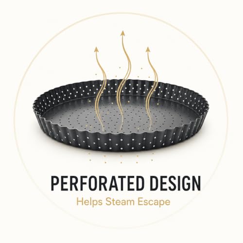 Image of 10 Inch Perforated Quiche Pan for Crispy Crust. Removable Bottom, Non-Stick Coating, Rugged Carbon Steel Dish for Tart Quiche Pie Baking. Gift for Christmas Thanksgiving Party