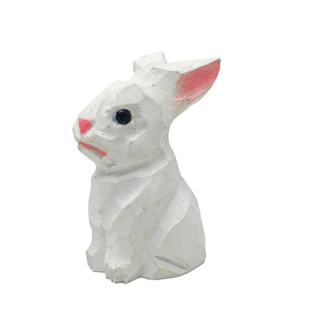 Easter Basket Stuffers Easter Gifts for Women Men 2 Mini Handmade Carved and Painted Rabbit Statue Birthday Gifts for Women Men Him Her (White Rabbit with White Ears)
