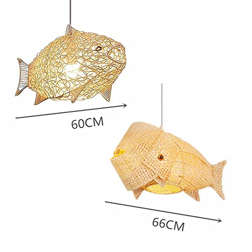 MIXL - Fish-Shaped Rattan Woven Pendant Light,1-Lights Boho Fish Lighting,Natural Weaving Wicker Light Fixture,Rustic Farmhouse Rattan Chandelier for Dining Room Living Room Bedroom Kitchen - Image 3