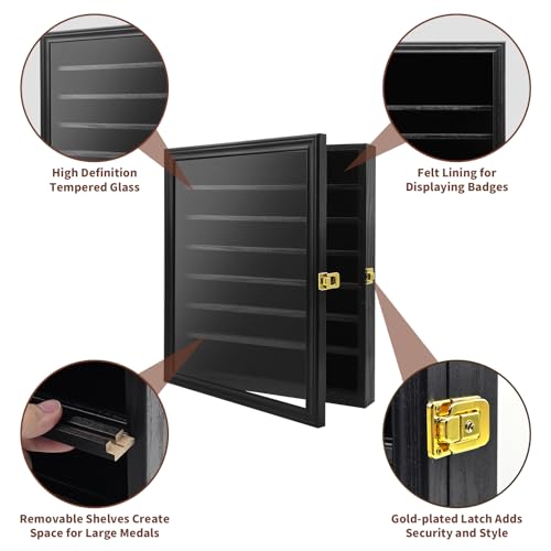 Image of Challenge Coin Display Case, 7 Rows Lockable Military Coin Display Cabinet with UV Acrylic Door, Removable Shelves & Felt Background, Large Shadow Box