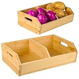 【Großes Fassungsvermögen】Diese Kartoffelkiste besteht aus zwei Schichten, jede Schicht misst 33*22.3*11.1CM, und der mittlere Teiler kann auch für den Gebrauch entfernt werden. Umgekehrtes trapezförmiges Design mit großer Kapazität kann eine Vielzahl von Gemüse und Obst halten. Der Stopper auf jeder Schicht verhindert, dass Kartoffeln und Zwiebeln fallen, so dass Ihre Küche Lebensmittel organisiert und in Reichweite.