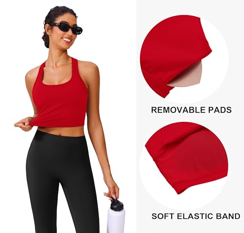 Image of PINSPARK Sports Bra Longline Racerback Tank Tops for Women Padded Workout Yoga Top