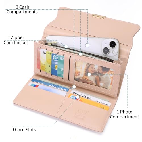 Leather Wallet for Women Trifold Womens' RFID Blocking Wallet Card Holder Purse Clutch with Zipper Coin Pocket,Soybean Sand3