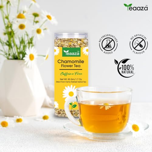Image of Teaaza Organic Chamomile Tea for Sleep & Anxiety Relief - Loose Chamomile Tea Leaves for Natural Stress Relief, Relaxation, and Better Sleep | 50 Grams - 30+ Cups (Pack of 1)