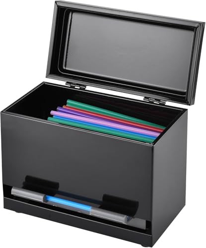 HEYOUTH Strohhalmspender,Strohhalm-Spenderhalter aus Edelstahl,Trinkhalm-Aufbewahrungsbehälter,mit Metalldeckel,ür Restaurant, Zuhause, Bar, zur Aufbewahrung von unverpackten Strohhalmen (schwarz)