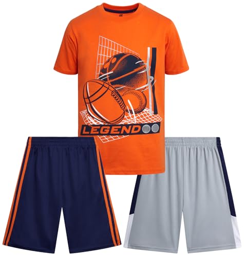 Image of Pro Athlete Active Boys Short Sets - 3 Piece Performance Short Sleeve T-Shirt and Dry Fit Shorts - Boys Athletic Sets (8-16)