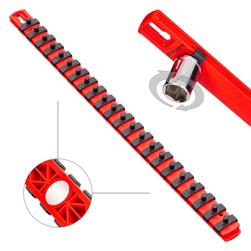 Image of Ernst Manufacturing 18-Inch Magnetic Socket Organizer with 22 1 /4-Inch Twist Lock Clips, Red (8400M-Red-1 /4)
