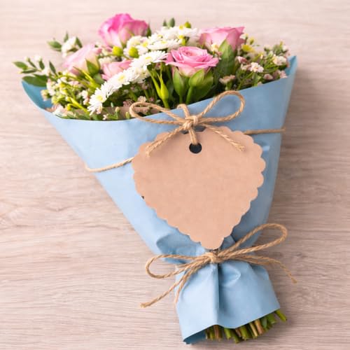 Image of CVANU (50-PCS) Decorative Heart Shape Color Paper Tags & Finish Cut Hole for Hanging with Jute Rope for Gift & DIY Crafts| Message Note| Labeling & Writable (2.16x2.36inch) Light Brown1