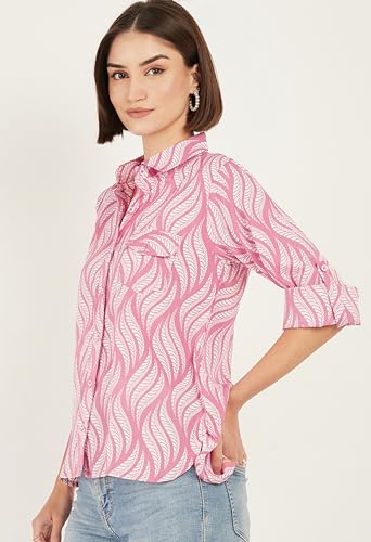 Image of ALL YOURS Women Women's Blue Boxy Floral Printed Casual Shirt (ALLSH5001 TUR XS)