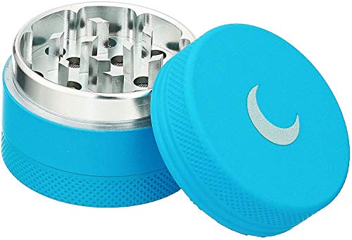 Soft to The Touch 1.5 inch Best Herb Grinder - Premium 3 Piece Mini Metal Spice Grinder Blue with Silver Moon, Easy to Carry - Upgraded Version