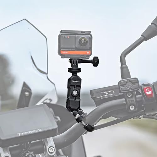 Image of Action Camera Handlebar Mount with 360 Dual Ball Head, Aluminum Bicycle /Motorcycle Clamp Mount Compatible with Action Cameras for DJI Osmo Action 6 /5 Pro /4 /3, Hero 13 /12 /11 /10 /9 /8 /7, Insta360