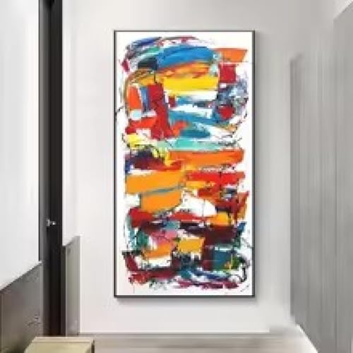 Grande peinture à l'huile orange pour décoration salon moderne