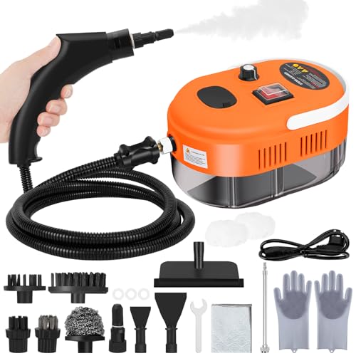 High Handheld Steam Cleaner, 1L Portable Car Steam Cleaner, 6 High Speeds Pressure Temperature Steam Cleaning Machine with 3 Brush Heads for Kitchen Furniture Home Car Cleaning (orange)