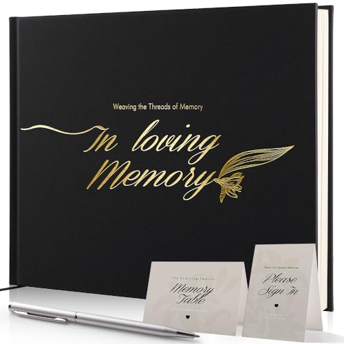 Image of molekaus Funeral Guest Book, Celebration of Life Memorial Book | Leather, Holds 270 Signatures, For Memorial Service, Includes 2 Table Signs & Pen, Grey