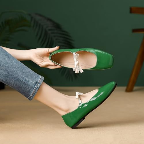 Hee grand Sweet Bow Mary Jane Flats for Women Square Toe Ankle Strap Ballet Flats Comfortable Low Heel Glittery Rhinestone Dress Shoes3