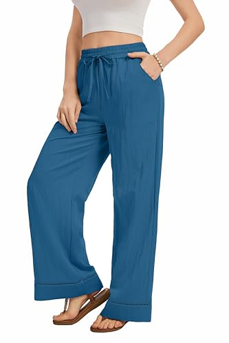 Image of KICZOY Women Flowy Pants Drawstring Waist Wide Leg Palazzo Beach Pants Loose Fit with Pockets