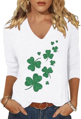 Image of Woffccrd Womens 3 /4 Sleeve V Neck T-Shirts Valentina's Day Spring Shirts Love Heart Printed Graphic Tees