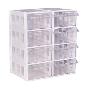 【Hongjiwa】DIY 引き出し式収納キャビネット プラスチック製 自由組み合わせ 積み重ね可能 小物整理ボックス オフィス家庭兼用 33×42×27cm (HJW-K5-8-WT)