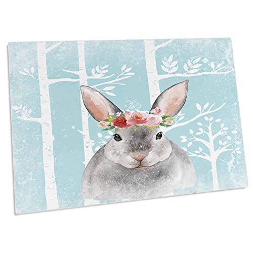 3dRose Lovely Animal Bunny con Flores en Azul, Desk Pad miniatura 1
