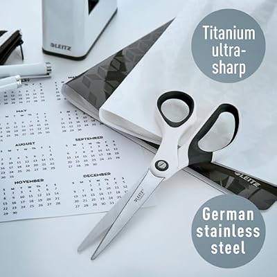 Leitz Titanium Scissors, Right or Left Handed Ambidextrous, 6.7 x 1.5 x 15 cm, Office Stationary, Ergonomic Handle, WOW Range, Pearl White