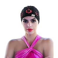 Bonnet De Bain Femme Avec Protection Oreilles - Nylon Extensible, Taille Unique, Motif Fleurs, Pour Piscine Et Sports Nautiques