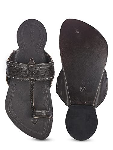 Image of KORAKARI Men Kolhapuri Chappal Handcrafted Sandal Smooth and Comfortable Flip Flops Slipper Stylish Anti Slip Design Genuine Leather Traditional Footwear.