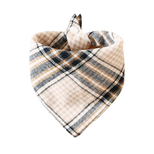 Ganbuyrii Beige & Navy Plaid Cotton Dog Bandana - Adjustable Triangular Scarf for Boys and Girls Pets, Soft & Stylish,Medium