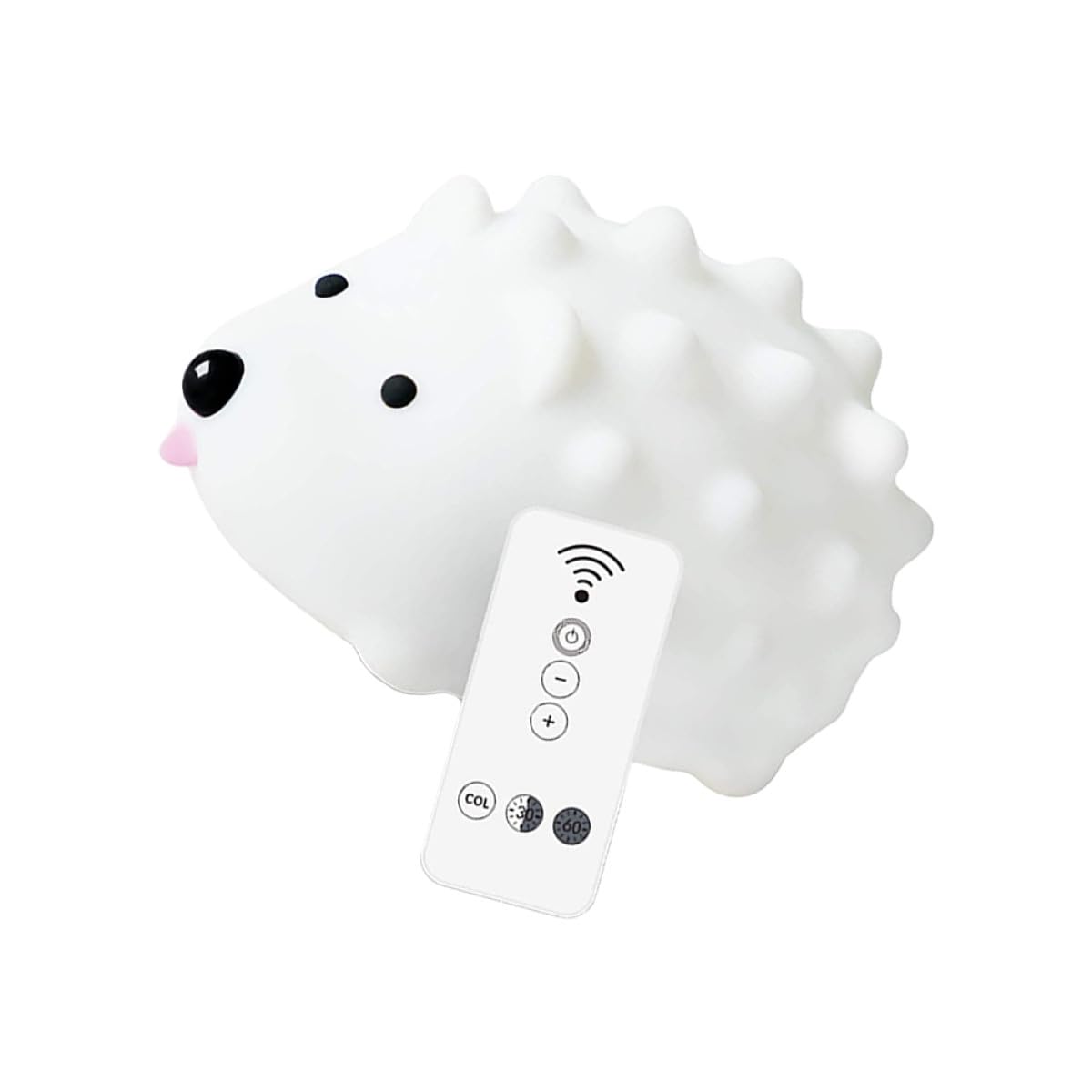 ULTECHNOVO Luz Nocturna Erizo de Silicona Color Claro LED y USB | Diseño Ajustable, Tacto Suave sin Rebabas, Incluye Cable USB y Mando Remoto