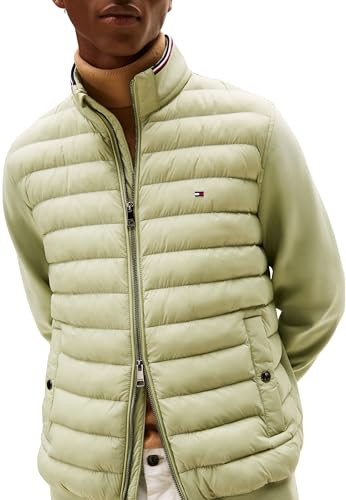 Tommy Hilfiger Herren Sweatshirt mit Reißverschluss Mix Media Stand Collar Steppjacke, Grün (Earth Sage), M – Ansicht 3