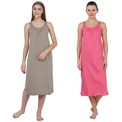 Image of BLAZON Women's Cotton Hosiery Solid Maxi Nighty Slip (Pack of 2) Available Sizes: S, M, L, XL, 2XL, 3XL, 4XL, 5XL