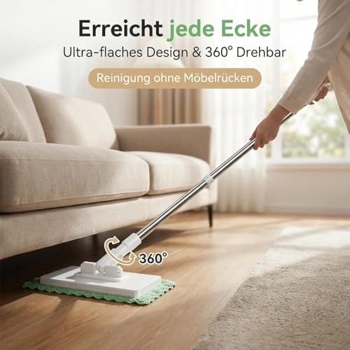 DAILIENFUS NEU Wischmopp mit Druck-Klemm-System: Ohne Händewaschen,1-Knopf-Wechsel, Automatisches Klemmtuch, Bodenwischer mit 10 wiederverwendbaren Mikrofasertüchern für einfache Reinigung
