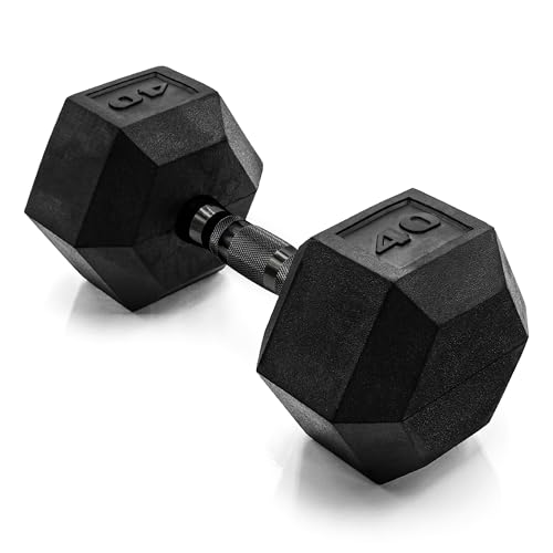 Image of CAP Rubber Coated Dumbbell Weights, Free Weights for Home Gym Strength Training, Anti-Roll Hex Dumbbells with Black, Chrome & Comfort Grip Handles, Singles